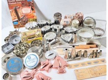 Huge Assortment Of Baking - Rosette Iron, Tart Tins, Cookie, Aspic, Biscuit Cutters & More