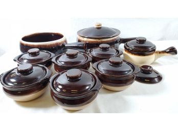 Vintage Assortment Of Brown Drip Glaze Bean Pots & French Onion Soup Bowls-Pfaltzgraff