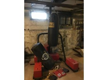 Iron Stand And 2 Kick Bags Boxing Gloves Lot