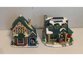 Christmas Village Toys & General Store House Lot Of 2