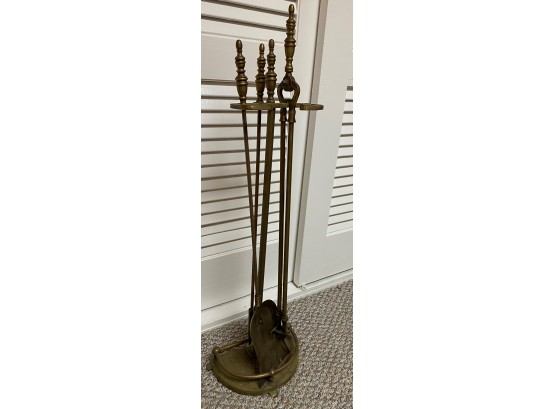 Four Pieces Brass And Metal Fireplace Tools