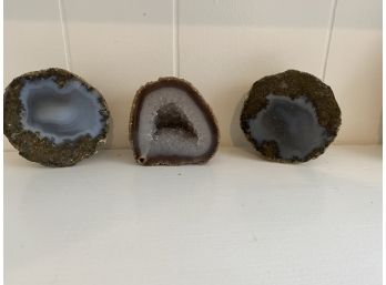 Group Of Geodes Crystal Specimen Three Pieces