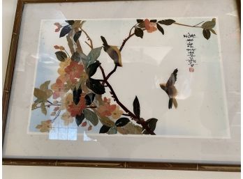 Hand Painted On Silk Oriental Framed Art