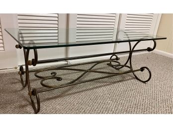 Wrought Iron Scrolling Details Glass Top Coffee  Table