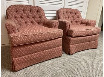 Drexel Heritage Tufted And Upholstered  Swivel Chairs Pair