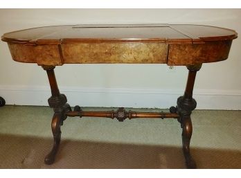 Burled Mahogany Inlaid Sewing Stand (or Vanity) With Secret Drawers