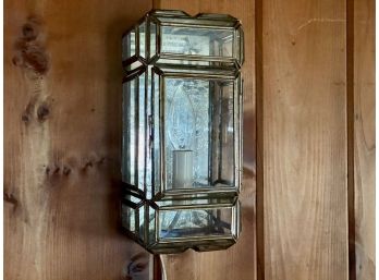 Pair Of Glass & Brass Electrified Wall Sconces