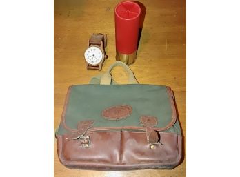 Orvis Canvas & Leather Bag, Beretta Cigar Humidor, Clock