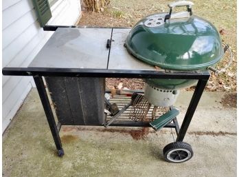 Weber Charcoal Grill And Prep Surface On Wheels