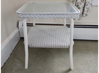 Glass Top White Wicker Table