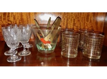 Georg Briard Ice Bucket, Crystal Wines, Gilt Cocktail Glasses
