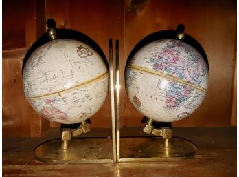 Pair World Globe Brass Bookends