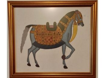 Mughal India Style Horse Painted On Silk