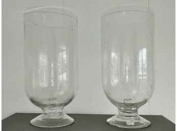 Pair Of Bubble Glass Candle Hurricanes