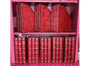 Set Of 8 Red Book Spine Magazine Holders