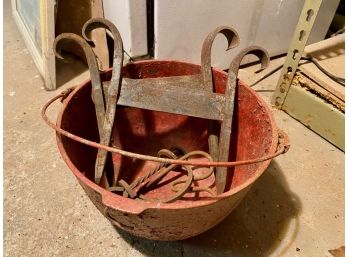 Cast Iron Cauldron, Pair Boot Scrapers, Wrought Iron Game