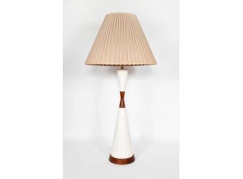 Extra Tall Martz Style Mid Century Ceramic And Walnut Lamp