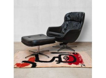Mid Century Black Lounge Chair And Ottoman By R&J Sloane