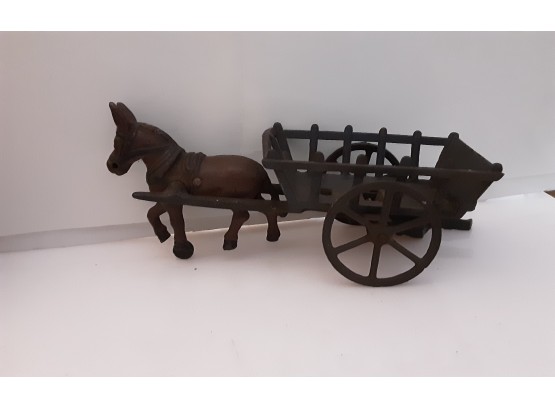 Vintage Cast Iron Toys With Donkey And Hay Wagon