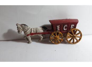 Vintage Cast Iron Toy Horse And Wagon
