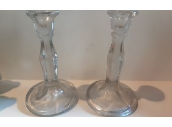 A Pair Glass Candle Holders