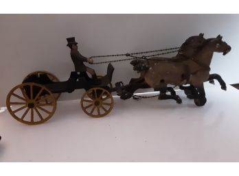 Vintage Cast Iron Toy With Wagon Driver And Horses
