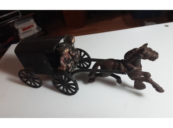 Vintage Cast Iron Toy With Family And Horse And Carriage