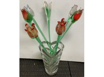 Mikasa Vase And Glass Flowers
