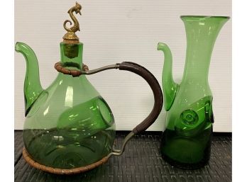 Two Green Glass Pitchers