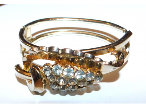 Exquisite Rhinestone And Gold Tone Bracelet/Cuff