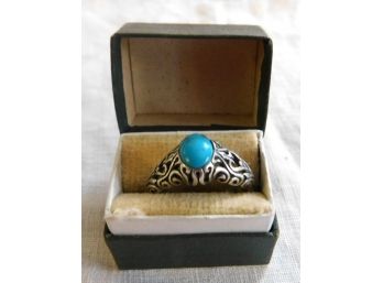 Valentines Day Sterling Ring With Green Turquoise And Heart Design Insert