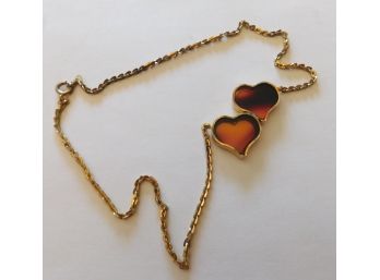 Gold Tone DOUBLE HEARTS Necklace
