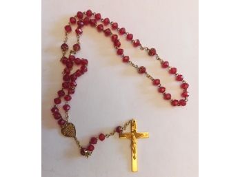 Red Beads & Gold Tone ROSARY BEADS