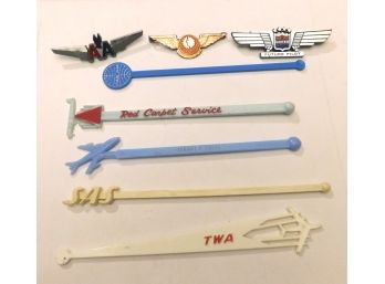 Vintagte AIRLINE Swizzle Sticks And Flight Pins