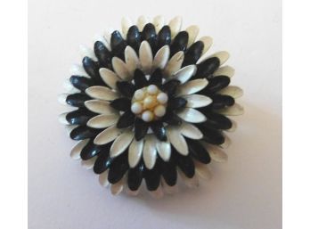 Vintage Black & White Painted Fkower Pin