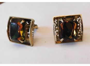 Gutsy Cuff Links With Large Stones That Go From Amber To Green
