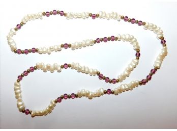 Lovely Faux Freshwater Pearls & Amethyst Beads Necklace