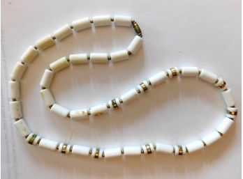 C 1960's White Columns With Gold Bands & Beads Necklace