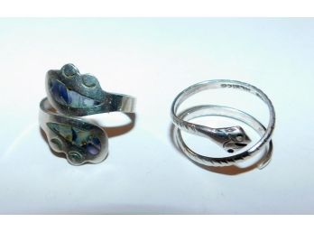 2 Sterling Rings, A Snake Ring &  A Smiling Frog Ring