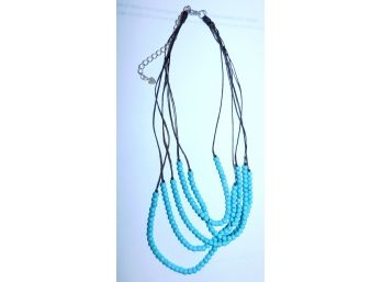 5 Strand Necklace Of Small Turquoise Beads, Wicked Pretty!