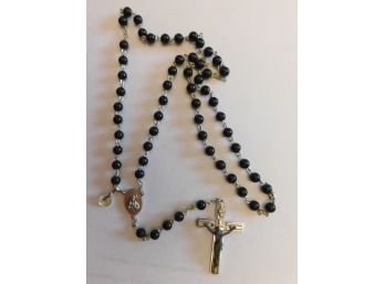 Vintage Black Beads ROSARY, Marked ITALY