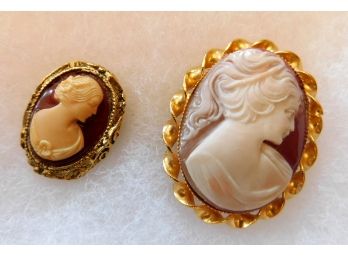 TWO  Cameo Pins, Not Shell, Attractive