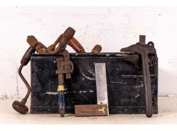 Metal Toolbox With Collection Of Hand Tools