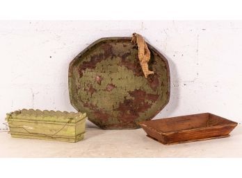 Trio Of Antique Painted Wooden Trays
