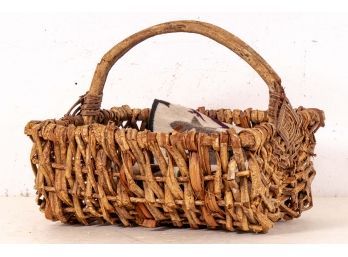 Rustic Antique Basket With Mexican Otomi Mat