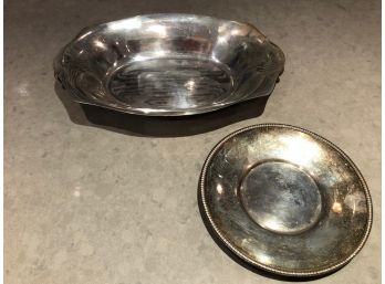 Unmarked Tray With Handles And Small Plate With Stamp