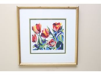 Gilt And Glass Framed And Signed Vibrant Botanical Painting