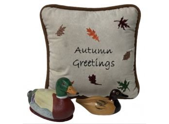 Autumn Duck Pair W Decorative Pillow