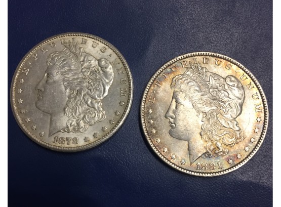 2 Morgan Silver Silver Dollars 1878-S. - And 1881 Nice Condition