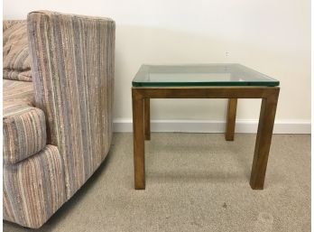 Mid Century Glass Top Gold Guilt Side Table